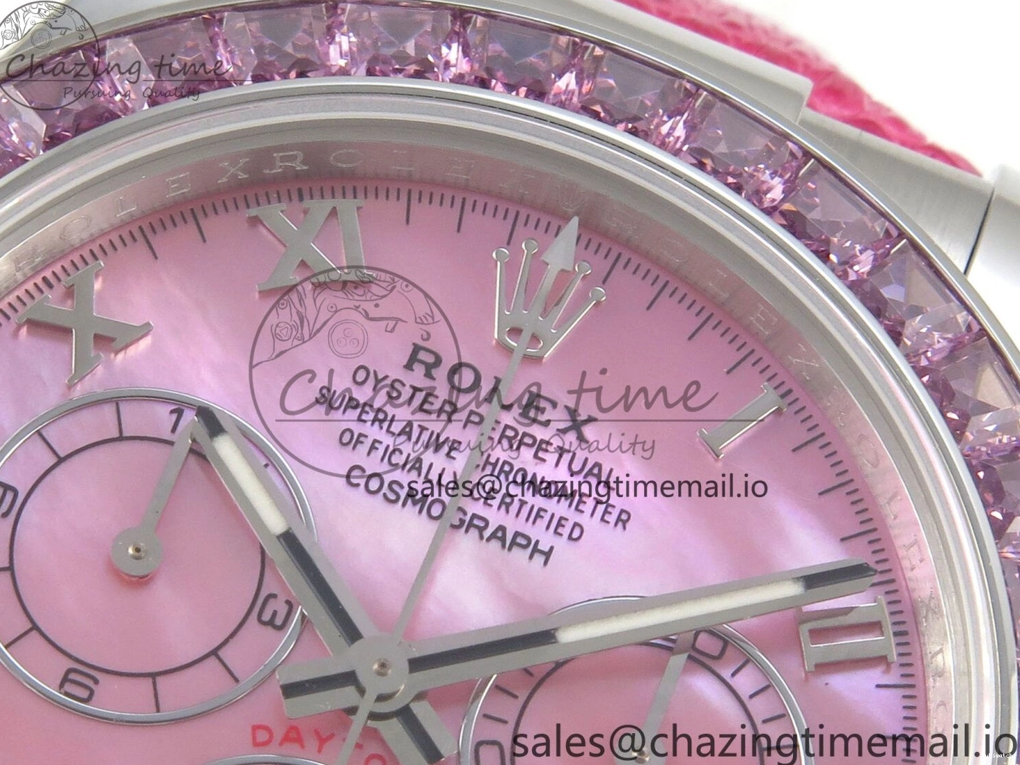 MPF Pink Daytona Bezel Dial Leather on Diamonds Modded 40mm SA4801 Custom Strap Pink 0513